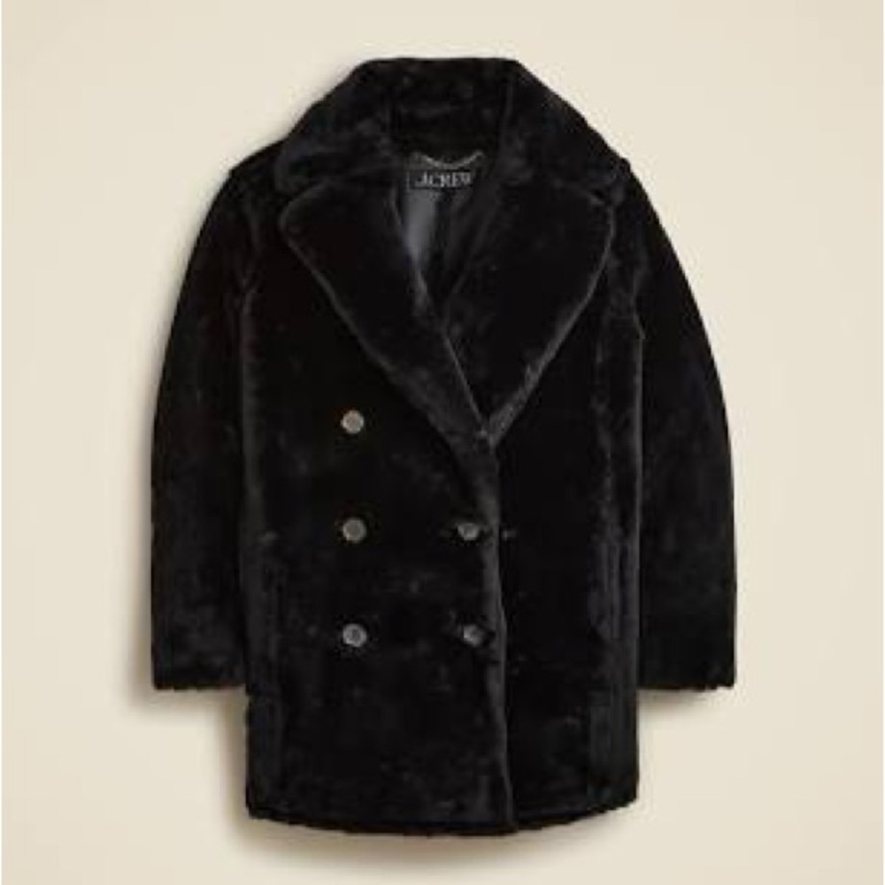 J.Crew Elegant Black Faux Fur pea coat  NWT  SZ M